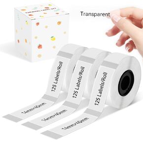 Thermal Self-Adhesive Label, Clear Sticker Thermal Paper, Multi-Purpose Label Maker Tape for D30, Black on Transparent, 14mm x 40mm (0.55 x 1.57 Inch) 125 Labels/Roll