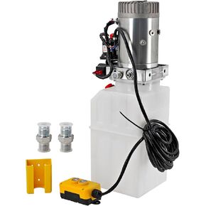 12V DC 6 Quart Double Acting Hydraulic Pump 3200 PSI Plastic Reservoir Hydraulic Pump Unit Fits for Dump Trailer Car Lifting Platforms
