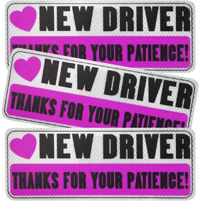 3pcs New Driver Stickers, Thanks for Your Patience Reflective New Driver Bumper Sticker Non-Magnetic Novice Driver Sign Removable Car Decal for Car Exterior Accessories (New Driver)