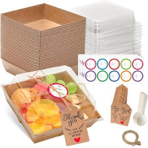 50PCS Charcuterie Boxes with Clear Lids, To Go Food Containers Individual Charcuterie Box,5 inch Take Out Containers Cake Bakery Dessert Boxes for Pastry Cookie, Sandwich, Sushi, Cake Slice, (Brown)