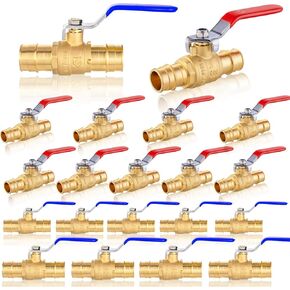 2-Pack GUOFIS 1-Inch PEX-A Expansion Ball Valve, Full Port Shut-off Brass Ball Valves for PEX-A Pipe, Hot(Red) and Cold(Blue) Water Valve, ASTM 1960