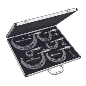 Starrett Outside Micrometer Set with Ratchet Stop, Ring-Type Knurled Lock Nut and Satin Chrome Finish - Quick and Easy Adjustment, 0-6" Set Range, .0001" Graduations - ST444.1CXRLZ