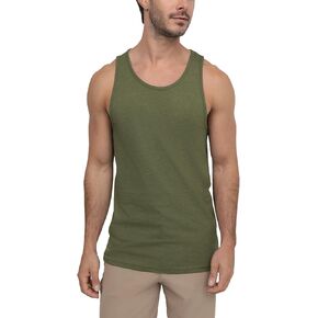 INTO THE AM Men's Essential Tank Tops - Soft Fitted Everyday Premium Sleeveless Muscle Shirt Bro Tanks for Guys (Olive Green, X-Large)
