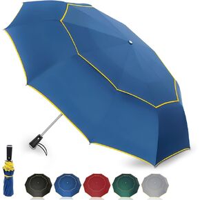 Satol Extra Large Golf Umbrella 62 Inch - Windproof 10 Ribs Vented Double Canopy Reflective Strips Automatic Open/Close UV Protection Lightweight & Compact for Outdoor & Travel (Blue)