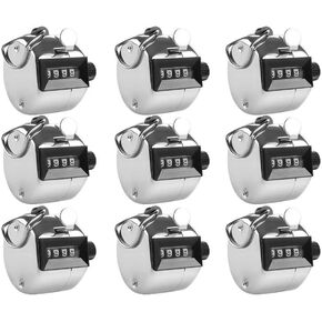 9 pcs Tally Clicker Counter,Digital Handheld Tally Counter,4 Digit Hand Held Manual Golf Shot Counter,Metal Case Mechanical Clicker,for Coaching,Knitting,School,Stadium,Fishing,Golf(Silver)