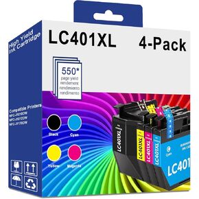 5-Pack LC401XL Ink Cartridges Replacement for Brother LC401XL LC401 High Yield Work with MFC-J1010DW MFC-J1012DW MFC-J1170DW Printer (2 Black, 1 Cyan, 1 Magenta, 1 Yellow)