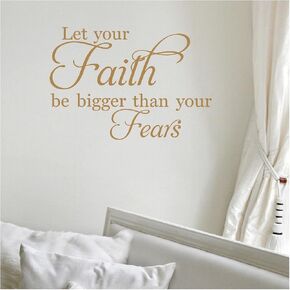Let Your Faith Be Bigger Than Your Fears Vinyl Lettering Wall Decal Stickers (12.5" H x 16.5" W, Turquoise)
