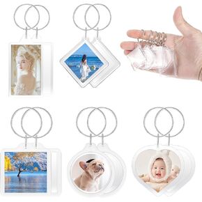10PCS Photo Keychain, Clear Acrylic Double Sided Blank Picture Frame 5 Shapes Custom Photo Key Fob Holder, Personalised Picture Keychain for Photo Display