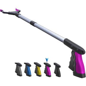 PowerGrip T9, Grabber Reacher Tool, Wide Jaw, Foldable, Steel Cable, with 96 Grip Points for Firm Grip, 32" with Magnet (Pink, 32 Inch)