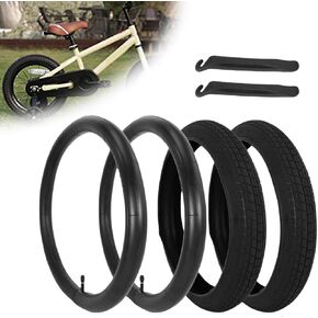 2 Sets 18x2.125 Bike Tire and Tube, 18 Inch Kids Bike Tire Straight Stem with 2 Levers Compatible with Royalbaby BMX Bike Joystar Balance Bike Road Bicycle Folding Bike