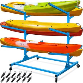 Freestanding Kayak Storage Rack 2-Sided -3 Levels for 6 Kayaks, Adjustable Kayak and SUP Stand, Weatherproof and Heavy Duty, Surfboard Stand Rack, Hold up Kayaks, SUPs, Paddleboards, Canoes