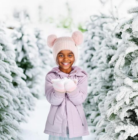 Funky Junque Toddler Beanie Winter Hat for Kids Girl Boy Children Faux Fur Double Pom Pom Earflap Ribbed Cute Warm in Saudi Arabia