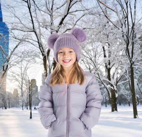 Funky Junque Toddler Beanie Winter Hat for Kids Girl Boy Children Faux Fur Double Pom Pom Earflap Ribbed Cute Warm in Saudi Arabia