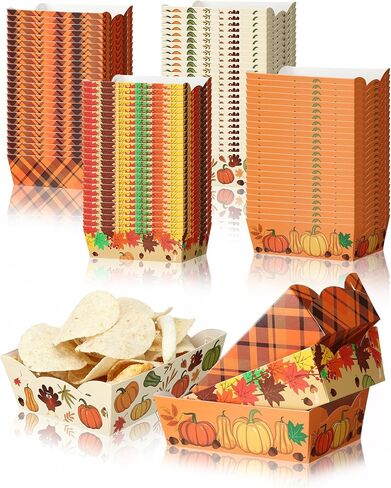 100 قطعة من Lallisa هدايا حفلات عيد الشكر في الخريف بوزن 2 رطل صواني طعام ورقية قابلة للطي للوجبات الخفيفة والفشار ناتشو هوت دوج صينية تقديم للاستعمال مرة واحدة في الخريف وقوارب الطعام من خشب القيقب وحفلات الخريف in Kuwait