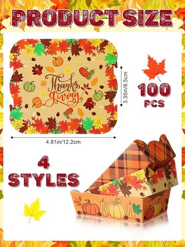 100 قطعة من Lallisa هدايا حفلات عيد الشكر في الخريف بوزن 2 رطل صواني طعام ورقية قابلة للطي للوجبات الخفيفة والفشار ناتشو هوت دوج صينية تقديم للاستعمال مرة واحدة في الخريف وقوارب الطعام من خشب القيقب وحفلات الخريف in Kuwait