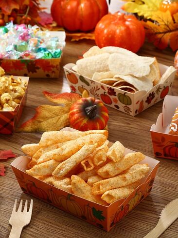 100 قطعة من Lallisa هدايا حفلات عيد الشكر في الخريف بوزن 2 رطل صواني طعام ورقية قابلة للطي للوجبات الخفيفة والفشار ناتشو هوت دوج صينية تقديم للاستعمال مرة واحدة في الخريف وقوارب الطعام من خشب القيقب وحفلات الخريف in Kuwait