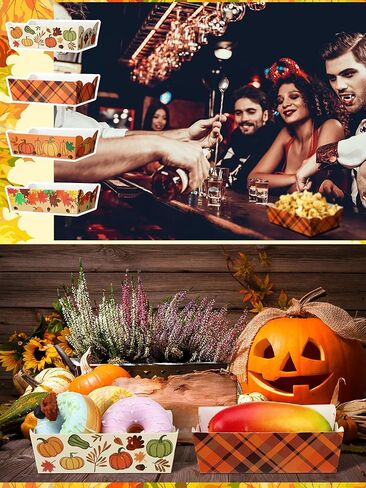 100 قطعة من Lallisa هدايا حفلات عيد الشكر في الخريف بوزن 2 رطل صواني طعام ورقية قابلة للطي للوجبات الخفيفة والفشار ناتشو هوت دوج صينية تقديم للاستعمال مرة واحدة في الخريف وقوارب الطعام من خشب القيقب وحفلات الخريف in Kuwait