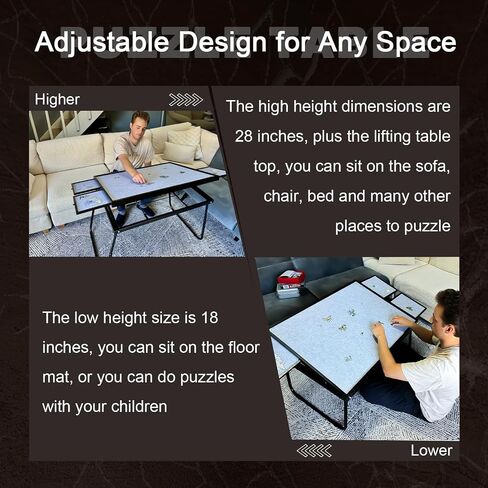 RAGOZONERY Jigsaw Puzzle Table 1500pcs,18-28in Height Adjustable and Five Up Angles Puzzle Tables with Drawers,Jigsaw Puzzle Board with Cover,Puzzle Tables for Adults in Saudi Arabia
