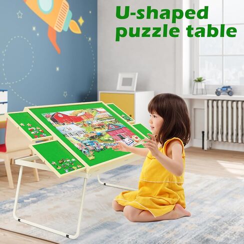RAGOZONERY Jigsaw Puzzle Table 1500pcs,18-28in Height Adjustable and Five Up Angles Puzzle Tables with Drawers,Jigsaw Puzzle Board with Cover,Puzzle Tables for Adults in Saudi Arabia