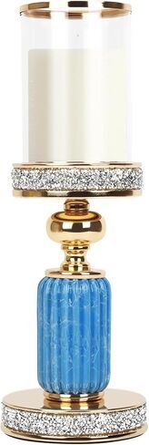 حامل شموع عمود ذهبي - حامل شموع إعصار زجاجي للشموع الدعامة - حامل شمعدان من السيراميك والكريستال الماسي المطحون لحفلات الزفاف وديكور الطاولة المركزية in Kuwait