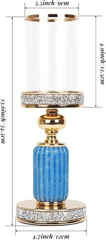 حامل شموع عمود ذهبي - حامل شموع إعصار زجاجي للشموع الدعامة - حامل شمعدان من السيراميك والكريستال الماسي المطحون لحفلات الزفاف وديكور الطاولة المركزية in Kuwait