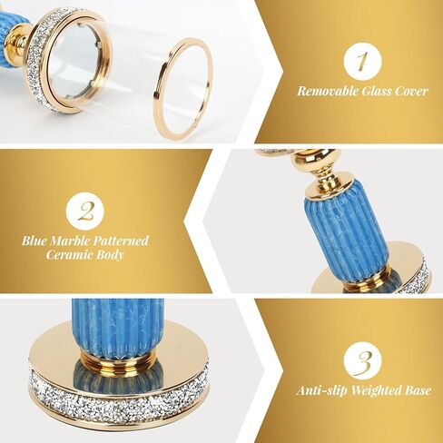 حامل شموع عمود ذهبي - حامل شموع إعصار زجاجي للشموع الدعامة - حامل شمعدان من السيراميك والكريستال الماسي المطحون لحفلات الزفاف وديكور الطاولة المركزية in Kuwait