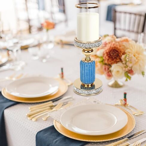 حامل شموع عمود ذهبي - حامل شموع إعصار زجاجي للشموع الدعامة - حامل شمعدان من السيراميك والكريستال الماسي المطحون لحفلات الزفاف وديكور الطاولة المركزية in Kuwait
