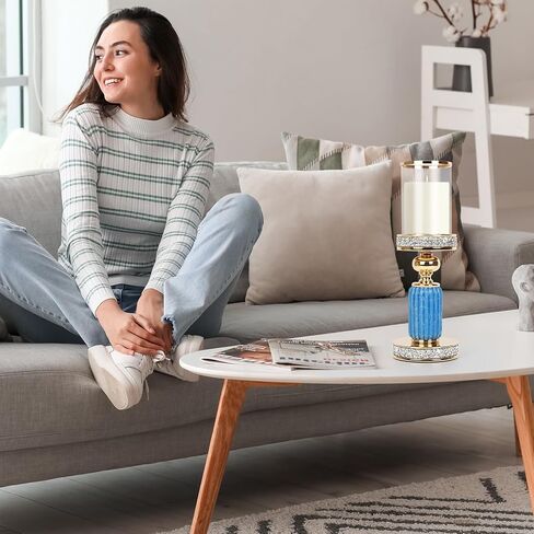 حامل شموع عمود ذهبي - حامل شموع إعصار زجاجي للشموع الدعامة - حامل شمعدان من السيراميك والكريستال الماسي المطحون لحفلات الزفاف وديكور الطاولة المركزية in Kuwait