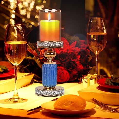 حامل شموع عمود ذهبي - حامل شموع إعصار زجاجي للشموع الدعامة - حامل شمعدان من السيراميك والكريستال الماسي المطحون لحفلات الزفاف وديكور الطاولة المركزية in Kuwait