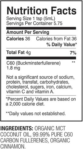 زيت جوز الهند C60 بيربل باور بنكهة القرفة C60 MCT - زيت جوز الهند العضوي المضغوط على البارد - 99.99% فوليرين كربون C60 نقي - تعزيز الطاقة والتركيز الذهني (2 أونصة) in Kuwait