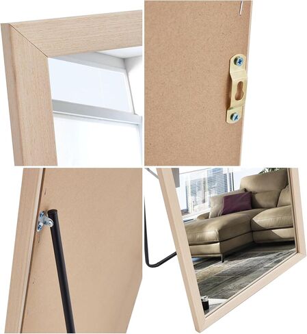 مرآة كاملة الطول مع حامل، مرآة أرضية بقياس 58 × 18 بوصة، مرآة حائط قائمة بذاتها، مرآة جسم كبيرة حديثة مع إطار خشبي لغرفة النوم وغرفة المعيشة والنوم وصالة الألعاب الرياضية، بلوط فاتح/58 in Kuwait