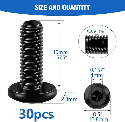 M8x40mm 20Pcs Flat Head Hex Socket Cap Screws Bolts,Furniture Screws,Carbon Steel,Full Thread, Black Oxide by Socell (with Hex Spanner) in Saudi Arabia