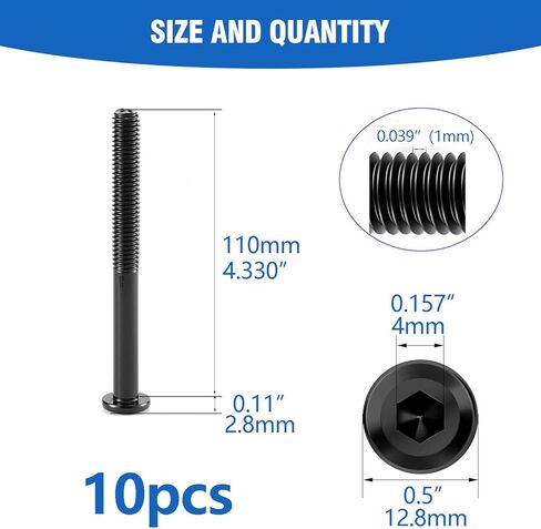 M8x40mm 20Pcs Flat Head Hex Socket Cap Screws Bolts,Furniture Screws,Carbon Steel,Full Thread, Black Oxide by Socell (with Hex Spanner) in Kuwait
