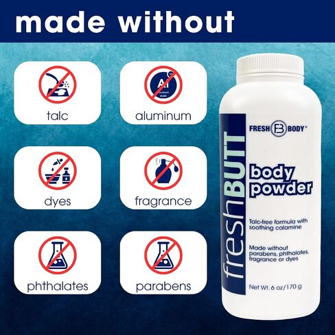Fresh Butt Body Powder for Women & Men - Anti-Chafing, Anti-Itch, Odor & Sweat Absorbing + Calamine - Friction Fighting, Talc-Free, Unscented, 6oz in Saudi Arabia