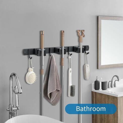 JAMEND CLXP Broom Hanger and Mop Holder, Heavy Duty Garden Tool Organizer Rack Rake and Shovel Handle, Stainless Steel Wall Mounted Utility Rack with Screws (3 Racks with 4 Hooks, Matte Black). in Saudi Arabia