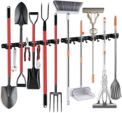 JAMEND CLXP Broom Hanger and Mop Holder, Heavy Duty Garden Tool Organizer Rack Rake and Shovel Handle, Stainless Steel Wall Mounted Utility Rack with Screws (3 Racks with 4 Hooks, Matte Black). in Saudi Arabia