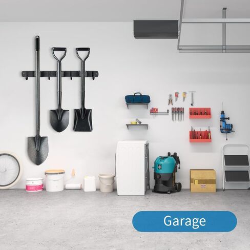 JAMEND CLXP Broom Hanger and Mop Holder, Heavy Duty Garden Tool Organizer Rack Rake and Shovel Handle, Stainless Steel Wall Mounted Utility Rack with Screws (3 Racks with 4 Hooks, Matte Black). in Saudi Arabia
