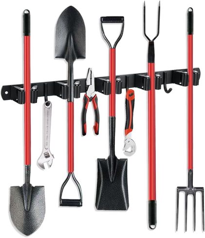 JAMEND CLXP Broom Hanger and Mop Holder, Heavy Duty Garden Tool Organizer Rack Rake and Shovel Handle, Stainless Steel Wall Mounted Utility Rack with Screws (3 Racks with 4 Hooks, Matte Black). in Saudi Arabia