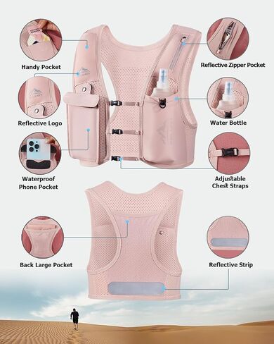 Running Vest for Women Men, USA Original Patent, Adjustable Chest Straps Running Hydration Vest with 500ml Soft Flask, Lightweight Breathable Reflective Running Vest for Running Trail Hiking in Saudi Arabia