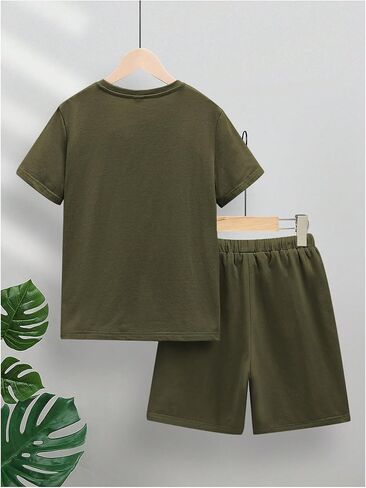 GORGLITTER Boy's 2 Piece Outfits Letter Print Graphic Tee Drawstring Waist Running Shorts Clothing Sets in Saudi Arabia