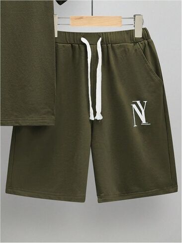 GORGLITTER Boy's 2 Piece Outfits Letter Print Graphic Tee Drawstring Waist Running Shorts Clothing Sets in Saudi Arabia