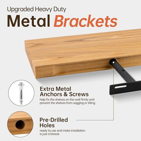 Marsmiles Floating Shelves for Wall | Solid Ash Wood Floating Shelves 24W x 8D Set of 2 | Rustic Natural Wood Wall Shelves with Upgraded Heavy Duty Brackets - Natural in Kuwait