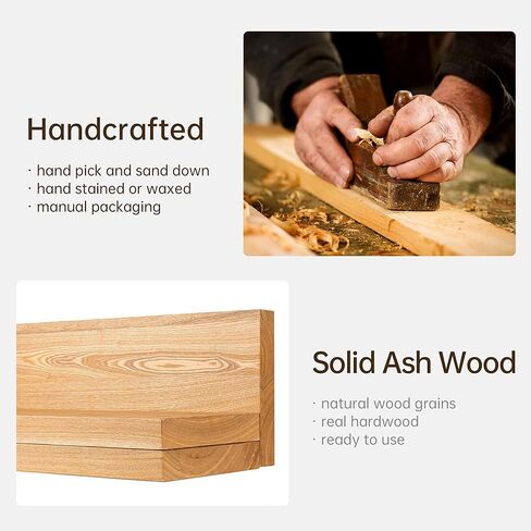 Marsmiles Floating Shelves for Wall | Solid Ash Wood Floating Shelves 24W x 8D Set of 2 | Rustic Natural Wood Wall Shelves with Upgraded Heavy Duty Brackets - Natural in Kuwait