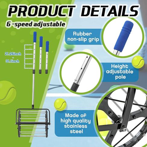 كرة التنس، أداة تجميع كرات التنس الأوتوماتيكية، 55 كرة، سعة كبيرة، منتقي كرات التنس، حاوية الالتقاط، معدات ملعب التنس، ملحقات الصالة الرياضية لمدربي الأندية، اللاعبين in Saudi Arabia