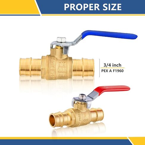 2-Pack GUOFIS 1 بوصة PEX-A صمام كرة توسيع، صمامات كروية نحاسية كاملة الغلق لأنابيب PEX-A، صمام مياه ساخن (أحمر) وبارد (أزرق)، ASTM 1960 in Kuwait