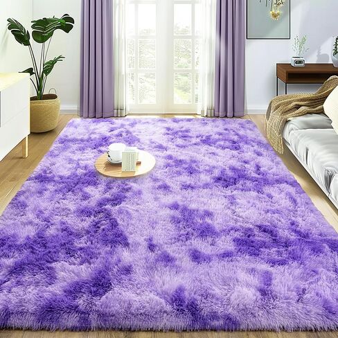 Super Fluffy Rug for Bedroom, 4x6 Shag Fuzzy Area Rug for Living Room Bedroom, Plush Soft Carpet for Girls Boys Kids, Non Slip Throw Rugs for Dorm, Modern Home Decor Aesthetic, Tie-Dyed Purple in Saudi Arabia