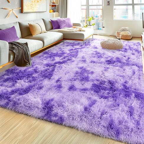 Super Fluffy Rug for Bedroom, 4x6 Shag Fuzzy Area Rug for Living Room Bedroom, Plush Soft Carpet for Girls Boys Kids, Non Slip Throw Rugs for Dorm, Modern Home Decor Aesthetic, Tie-Dyed Purple in Saudi Arabia