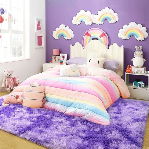 Super Fluffy Rug for Bedroom, 4x6 Shag Fuzzy Area Rug for Living Room Bedroom, Plush Soft Carpet for Girls Boys Kids, Non Slip Throw Rugs for Dorm, Modern Home Decor Aesthetic, Tie-Dyed Purple in Saudi Arabia