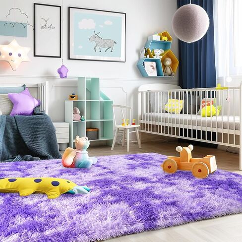 Super Fluffy Rug for Bedroom, 4x6 Shag Fuzzy Area Rug for Living Room Bedroom, Plush Soft Carpet for Girls Boys Kids, Non Slip Throw Rugs for Dorm, Modern Home Decor Aesthetic, Tie-Dyed Purple in Saudi Arabia