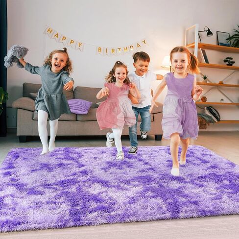 Super Fluffy Rug for Bedroom, 4x6 Shag Fuzzy Area Rug for Living Room Bedroom, Plush Soft Carpet for Girls Boys Kids, Non Slip Throw Rugs for Dorm, Modern Home Decor Aesthetic, Tie-Dyed Purple in Saudi Arabia